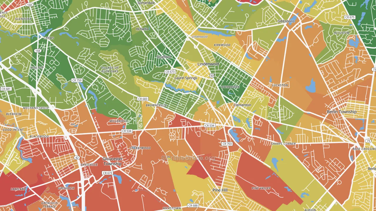Clementon, NJ Map of Drug-Related Crime Rates