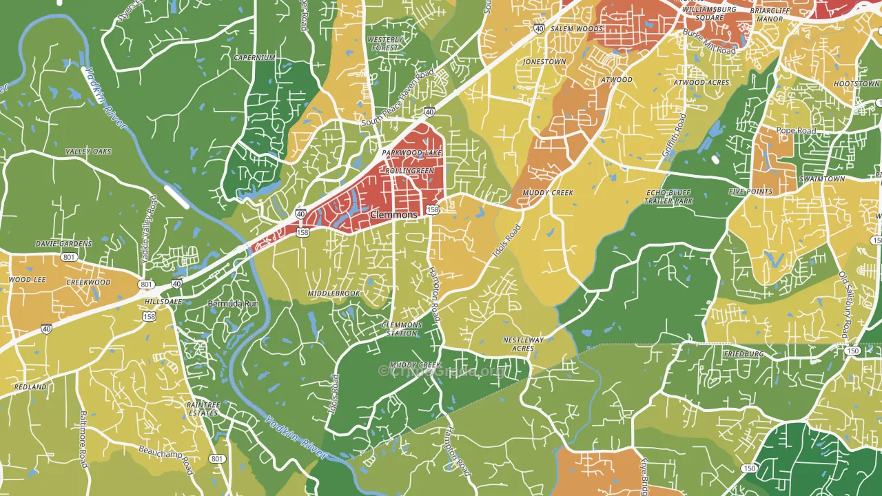 Clemmons, NC Map of Drug-Related Crime Rates