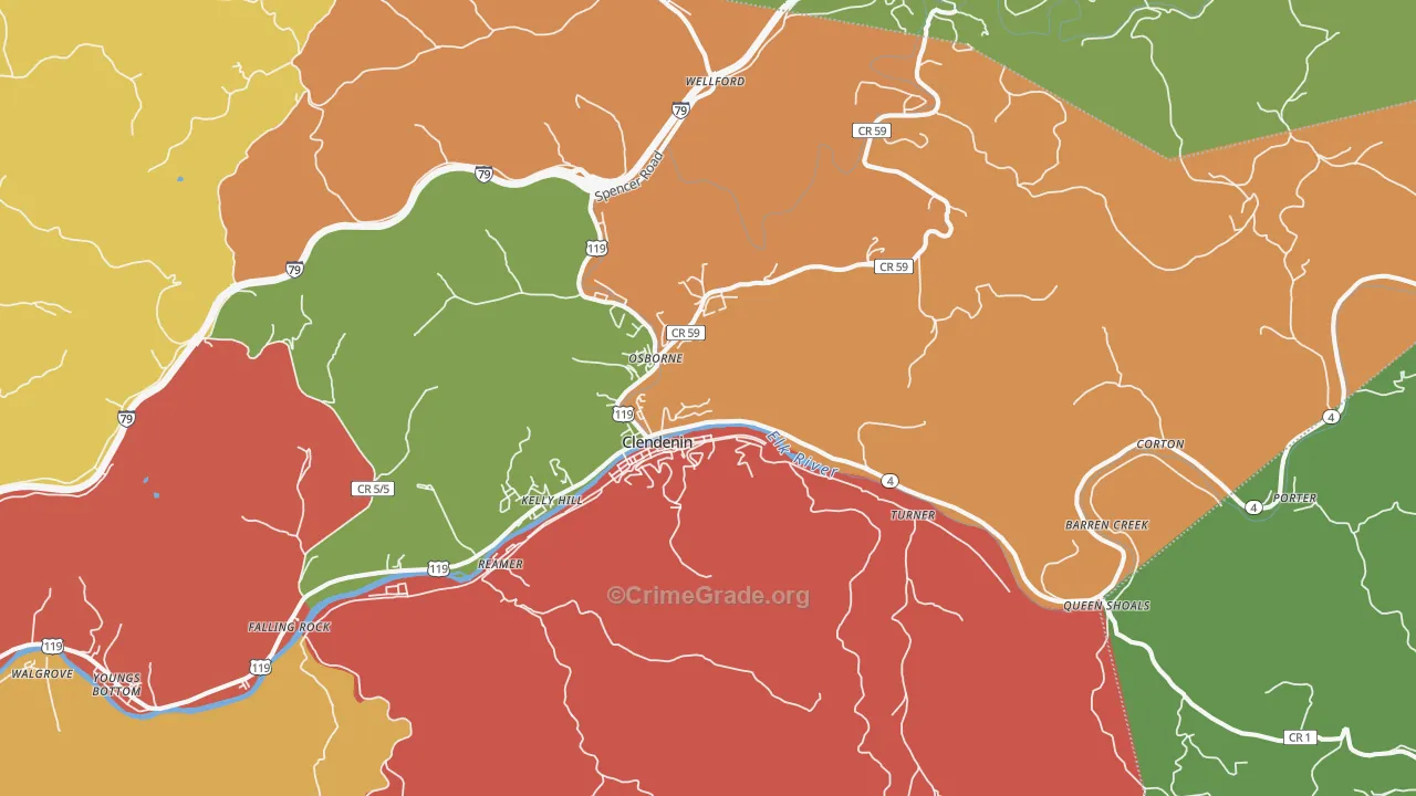Clendenin, WV Map of Drug-Related Crime Rates