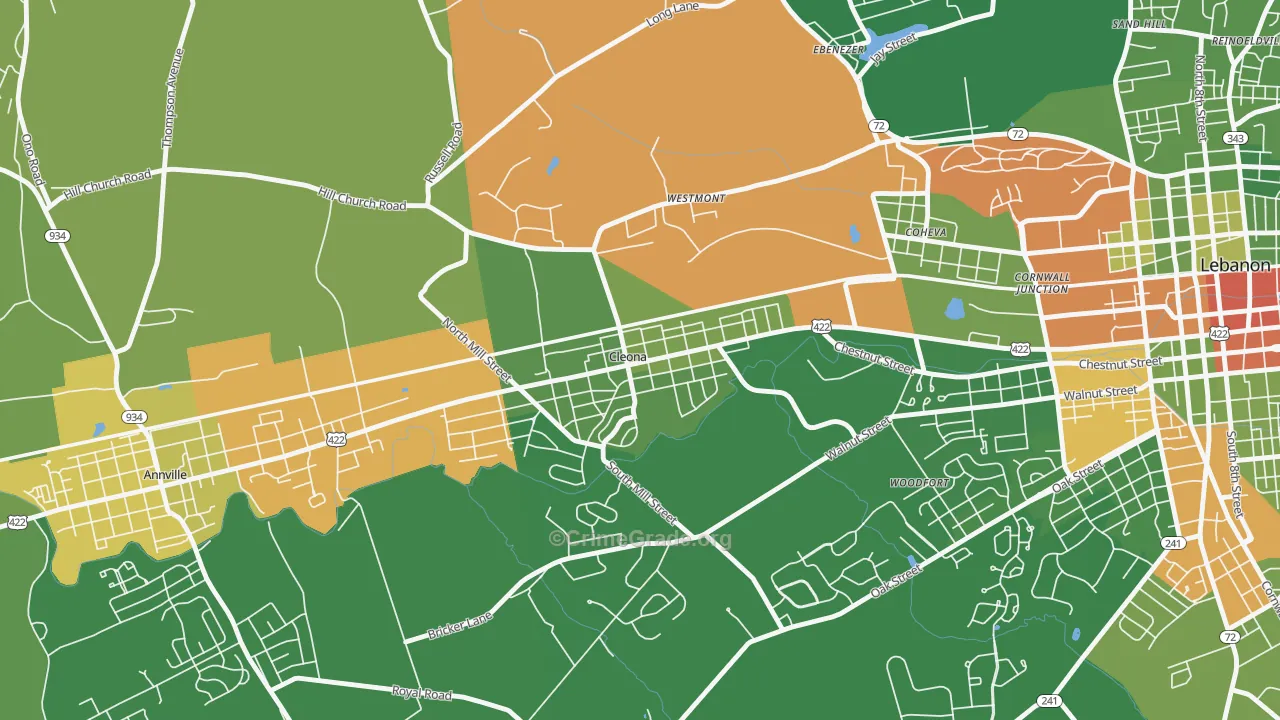 Cleona, PA Map of Drug-Related Crime Rates
