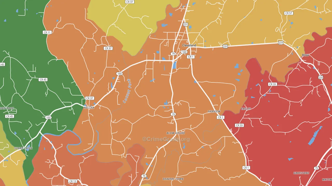 Cleveland, AL Map of Drug-Related Crime Rates