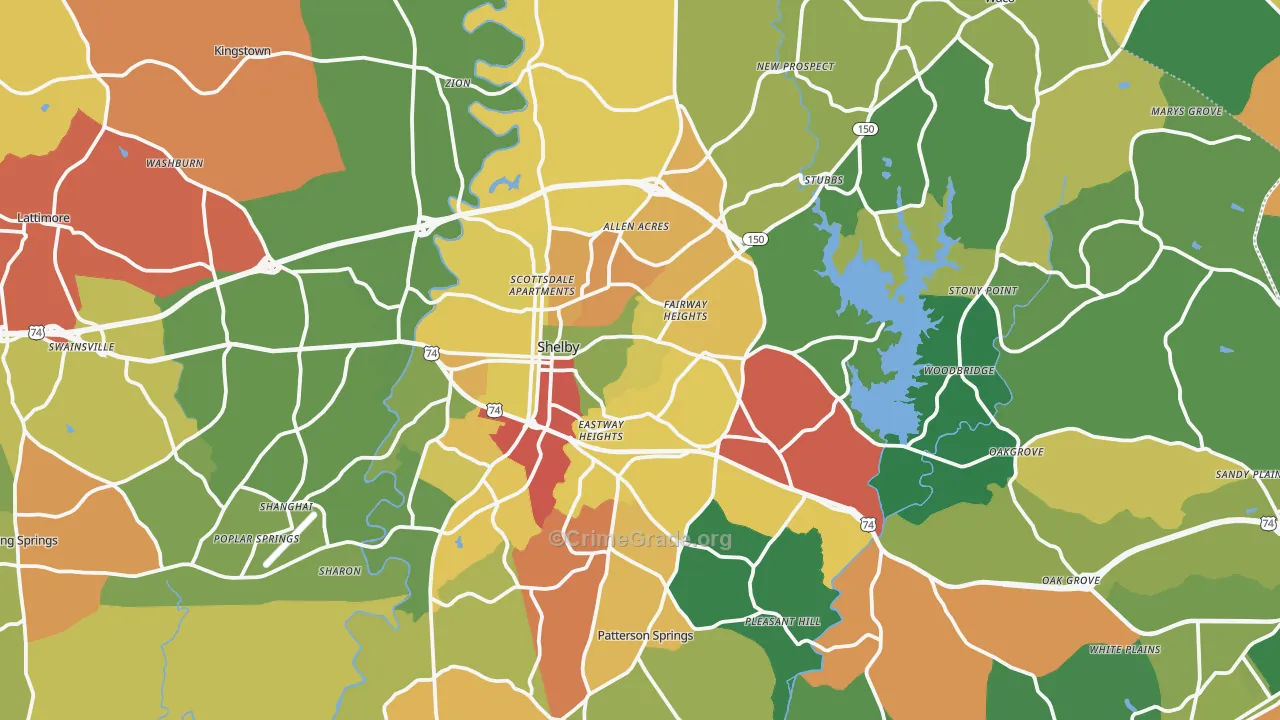 Cleveland County, NC Map of Drug-Related Crime Rates