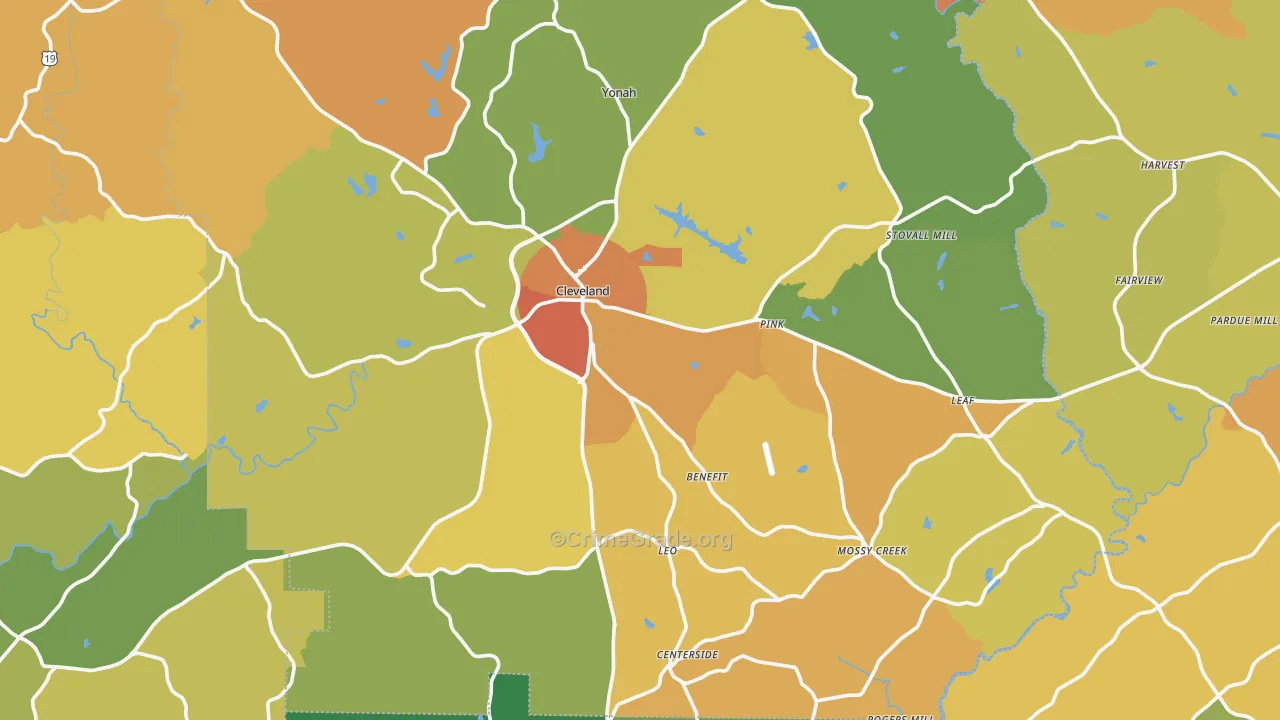 Cleveland, GA Map of Drug-Related Crime Rates
