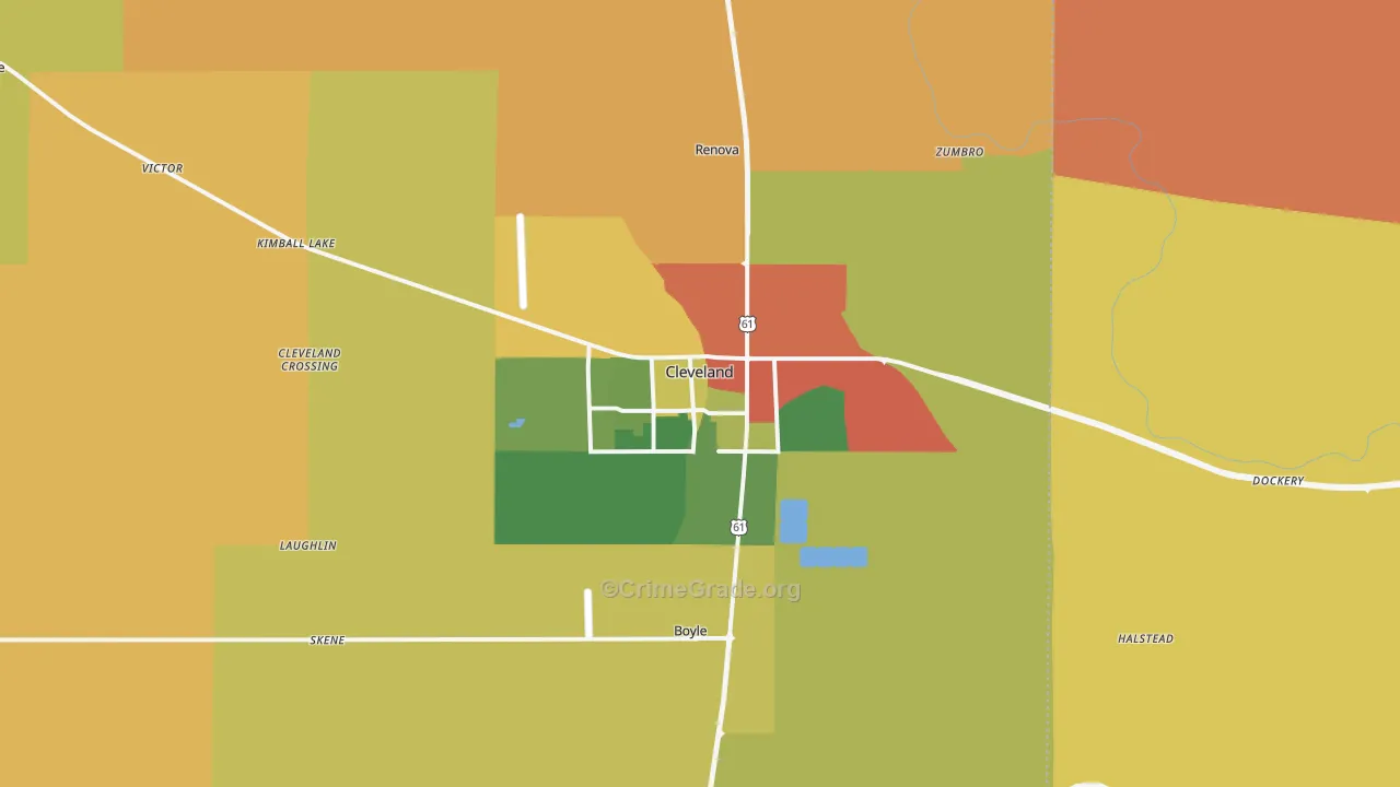 Cleveland, MS Map of Drug-Related Crime Rates