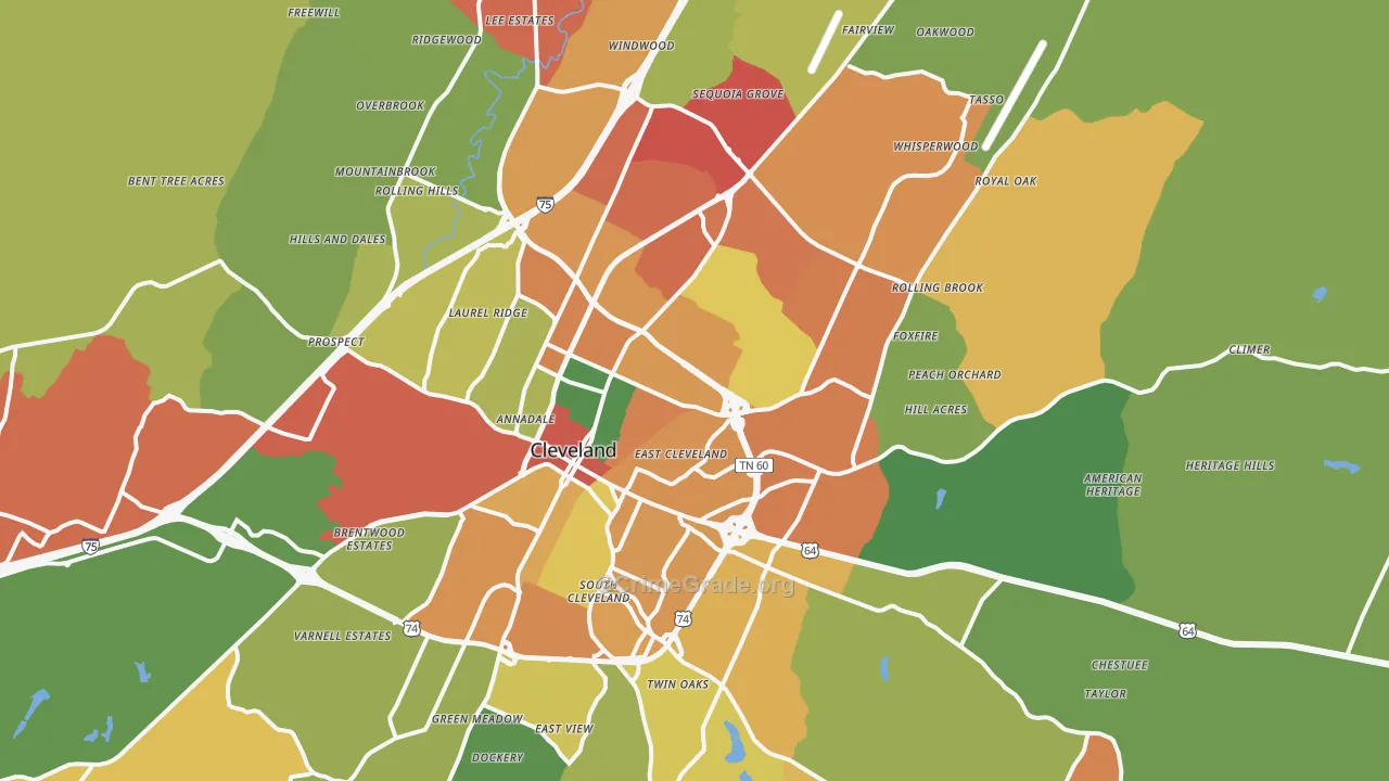 Cleveland, TN Map of Drug-Related Crime Rates