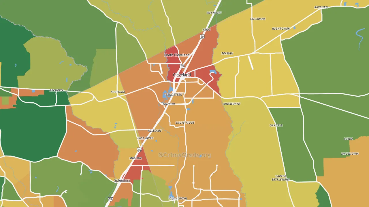 Cleveland, TX Map of Drug-Related Crime Rates