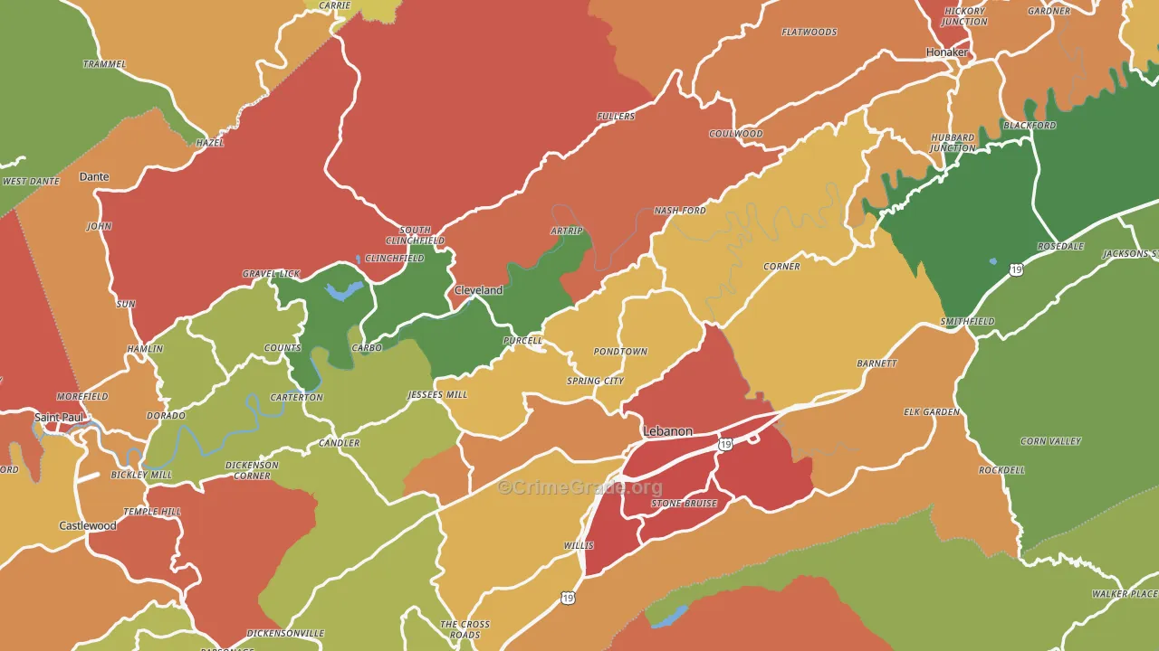 Cleveland, VA Map of Drug-Related Crime Rates