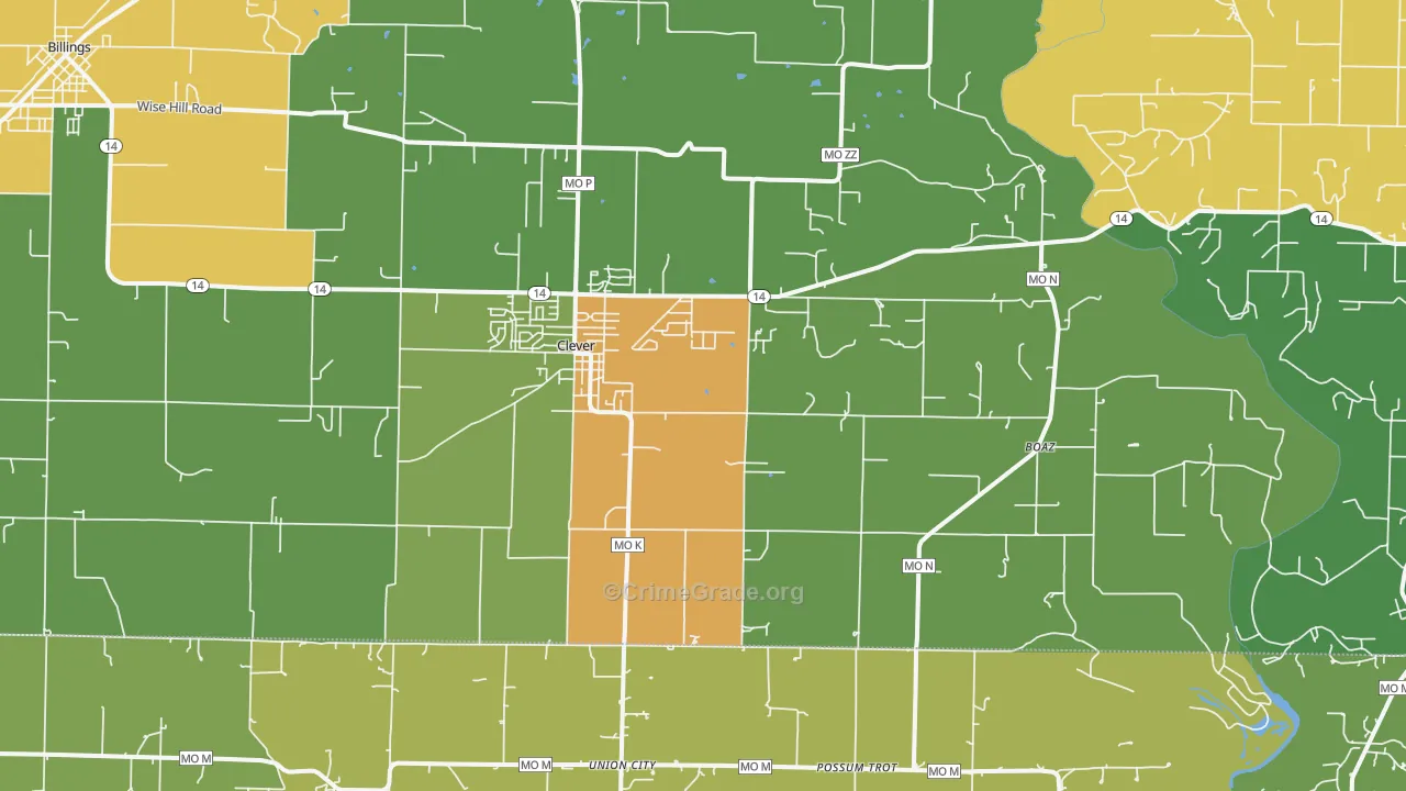 Clever, MO Map of Drug-Related Crime Rates