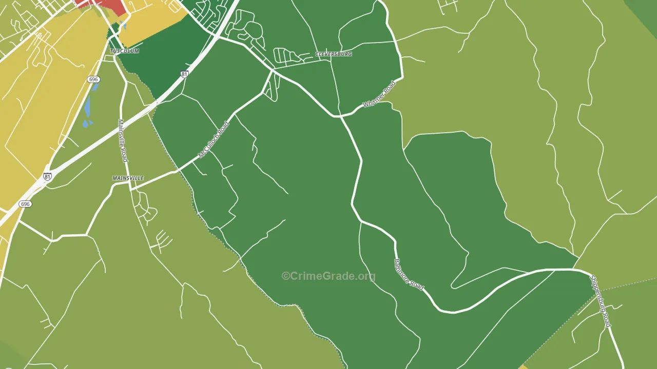 Cleversburg, PA Map of Drug-Related Crime Rates