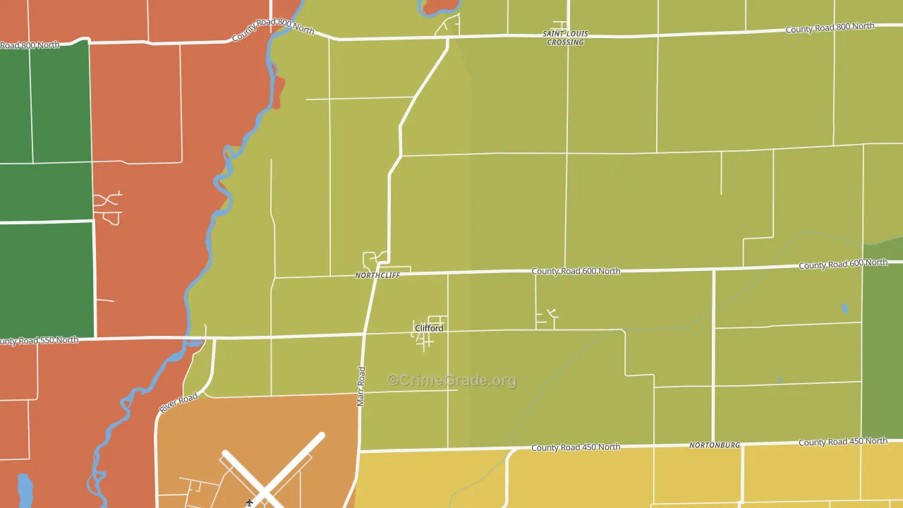 Clifford, IN Map of Drug-Related Crime Rates