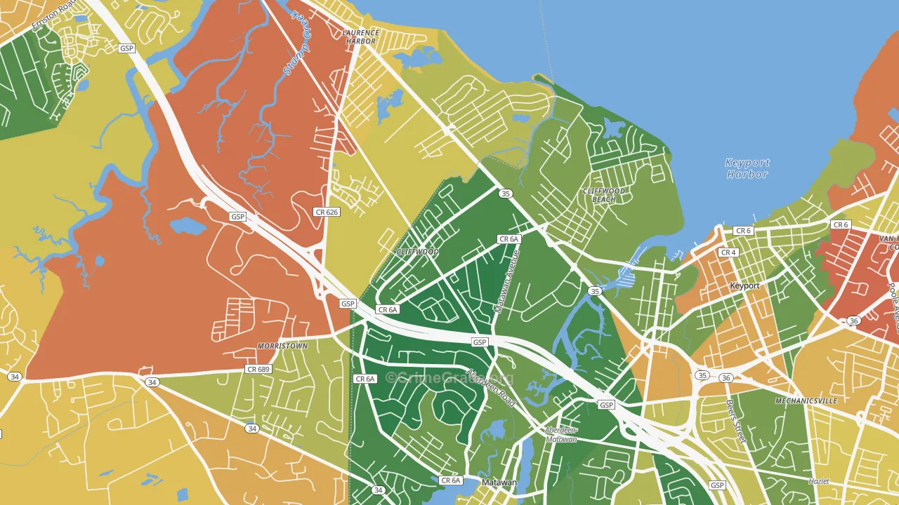 Cliffwood, NJ Map of Drug-Related Crime Rates
