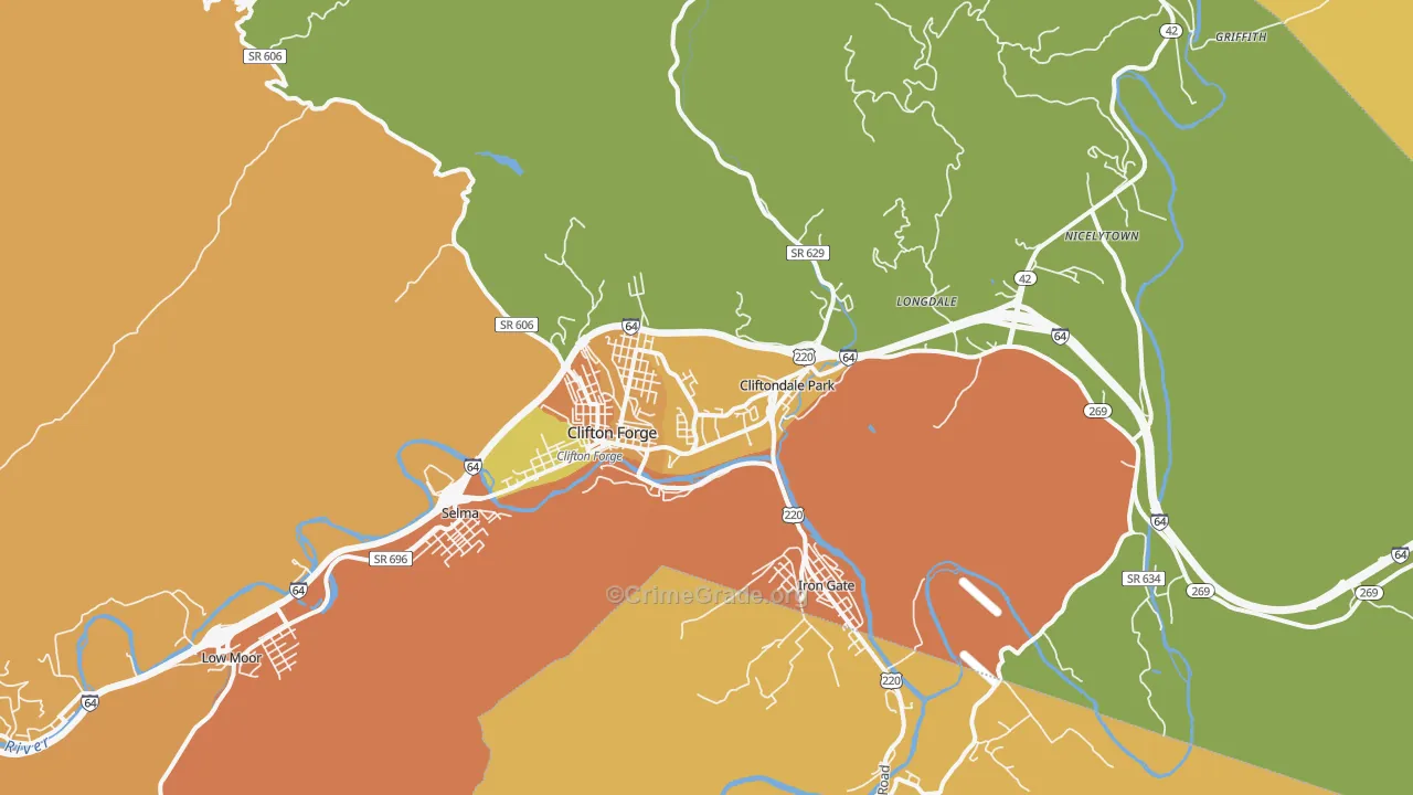 Clifton Forge, VA Map of Drug-Related Crime Rates