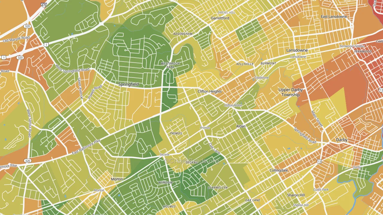 Clifton Heights, PA Map of Drug-Related Crime Rates