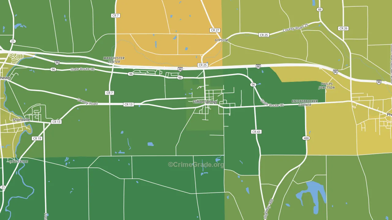 Clifton Springs, NY Map of Drug-Related Crime Rates