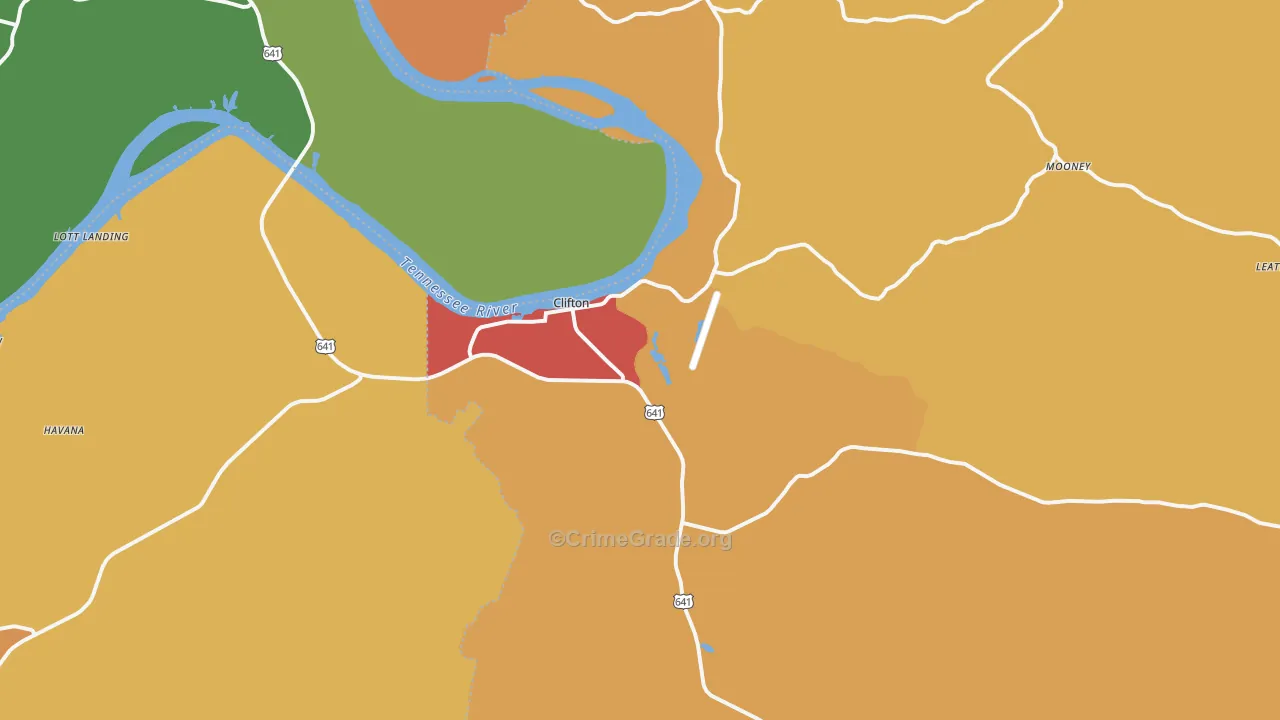 Clifton, TN Map of Drug-Related Crime Rates