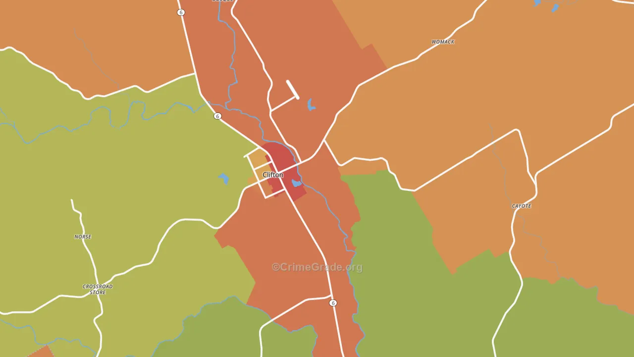 Clifton, TX Map of Drug-Related Crime Rates
