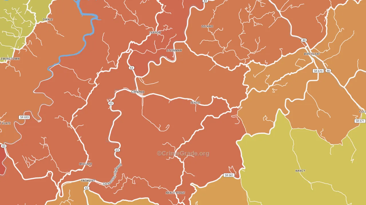 Clinchco, VA Map of Drug-Related Crime Rates