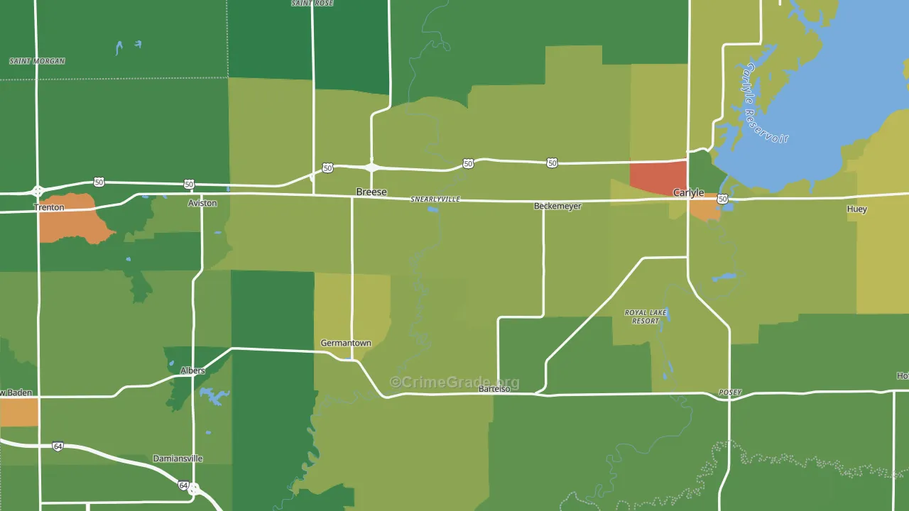 Clinton County, IL Map of Drug-Related Crime Rates