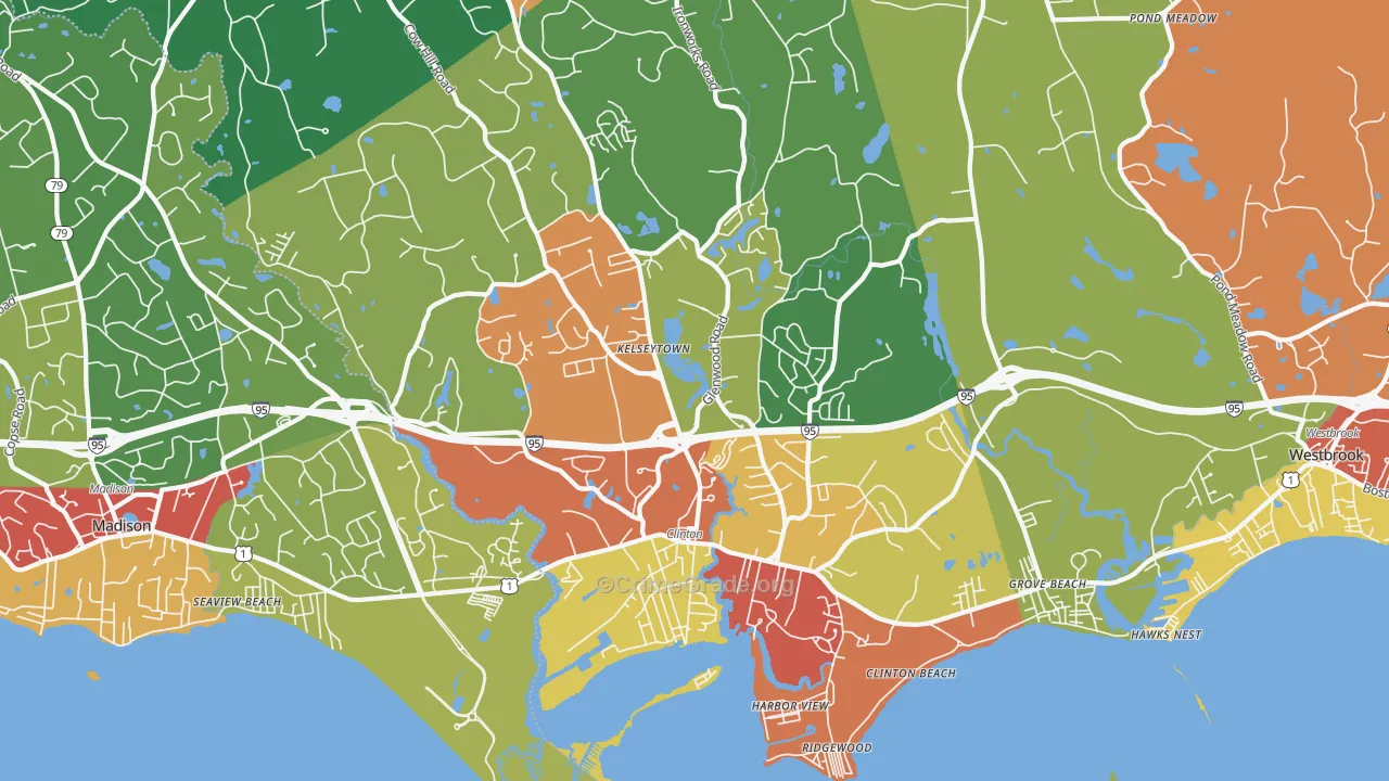 Clinton, CT Map of Drug-Related Crime Rates