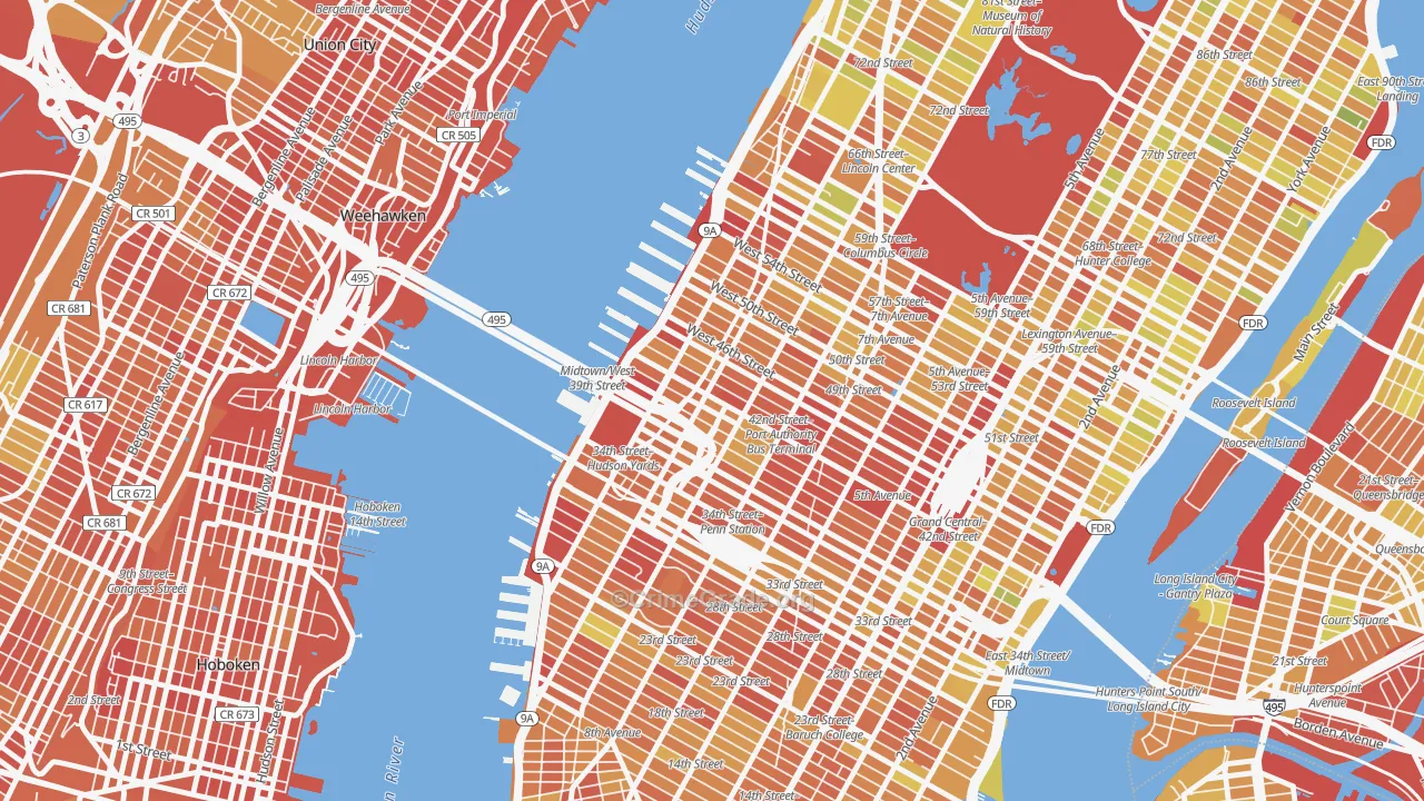 Clinton, Manhattan, NY Map of Drug-Related Crime Rates