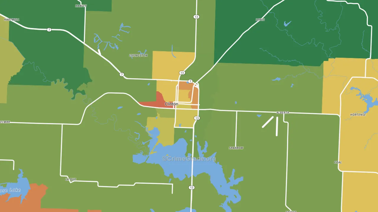 Clinton, MO Map of Drug-Related Crime Rates
