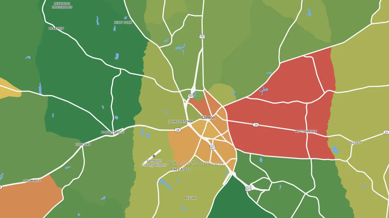 Clinton, NC Map of Drug-Related Crime Rates