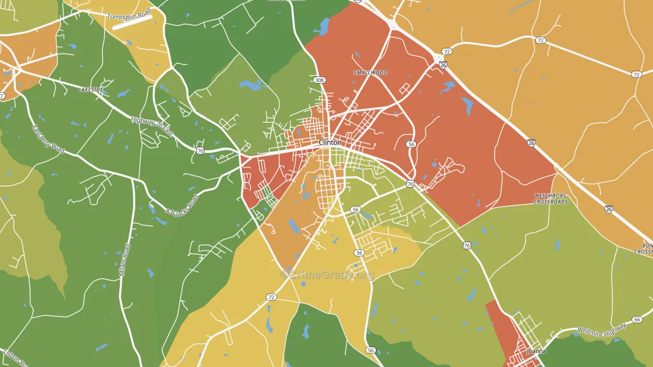 Clinton, SC Map of Drug-Related Crime Rates