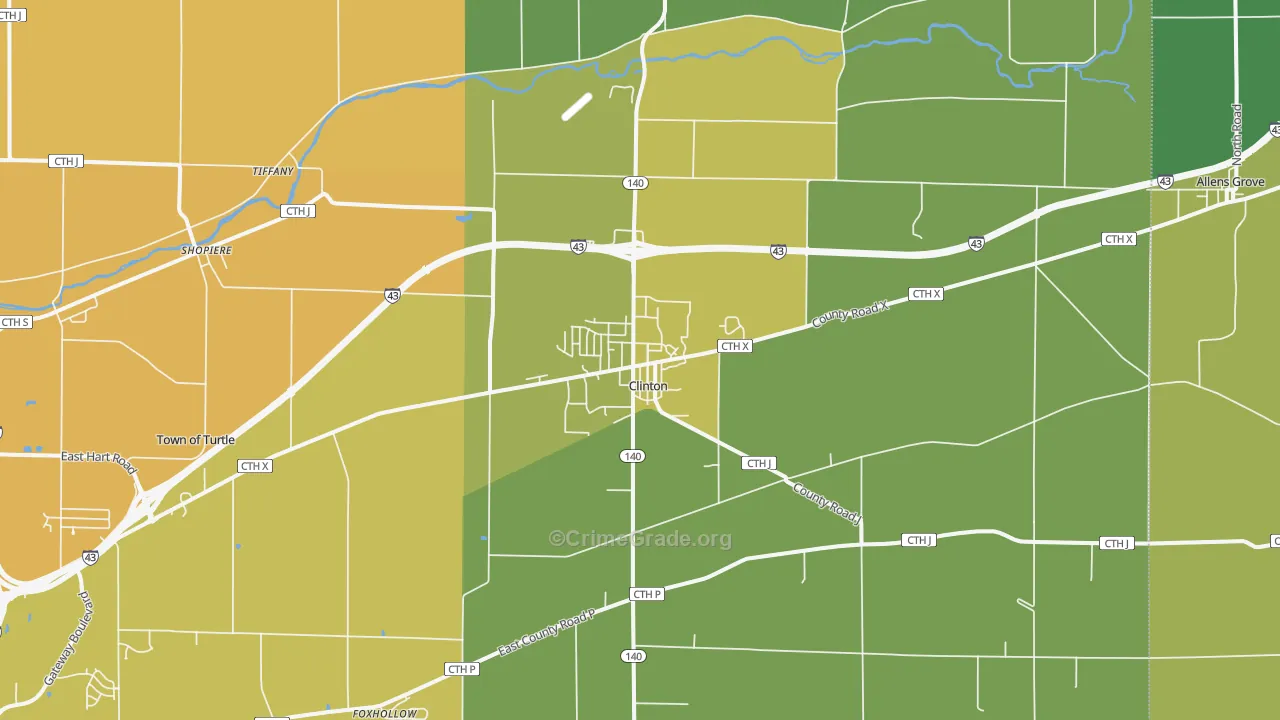 Clinton, WI Map of Drug-Related Crime Rates