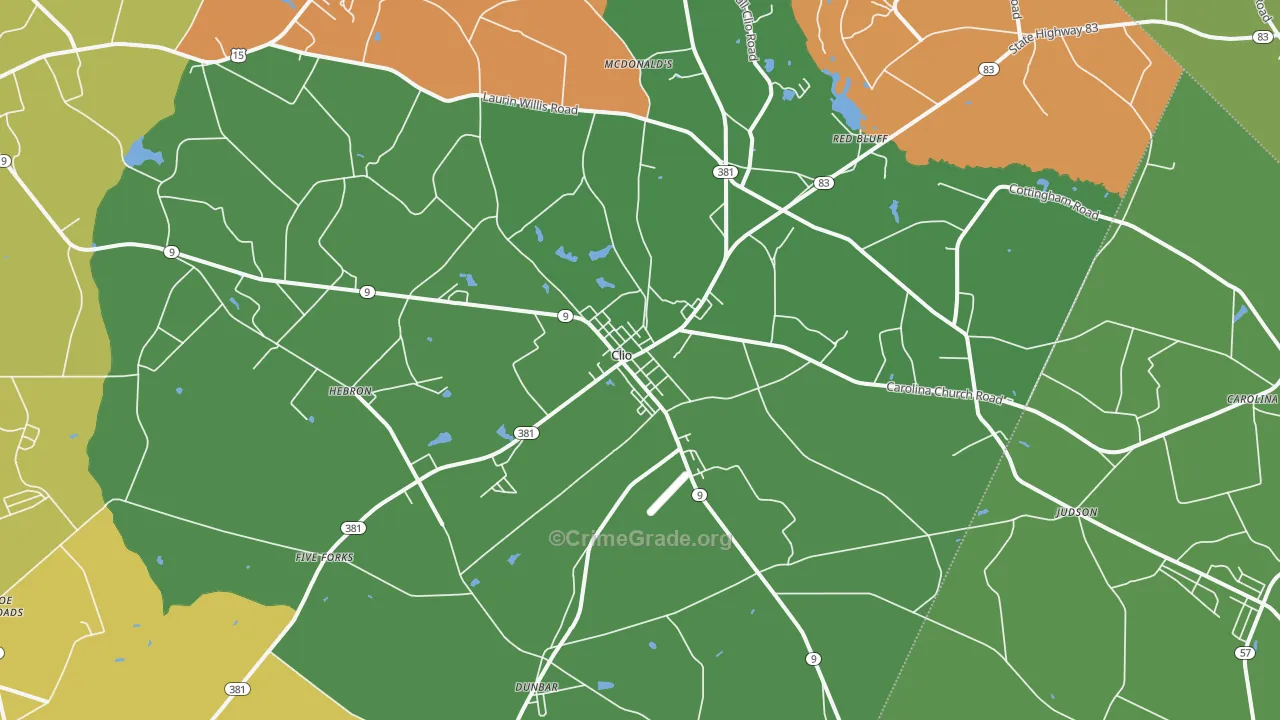 Clio, SC Map of Drug-Related Crime Rates