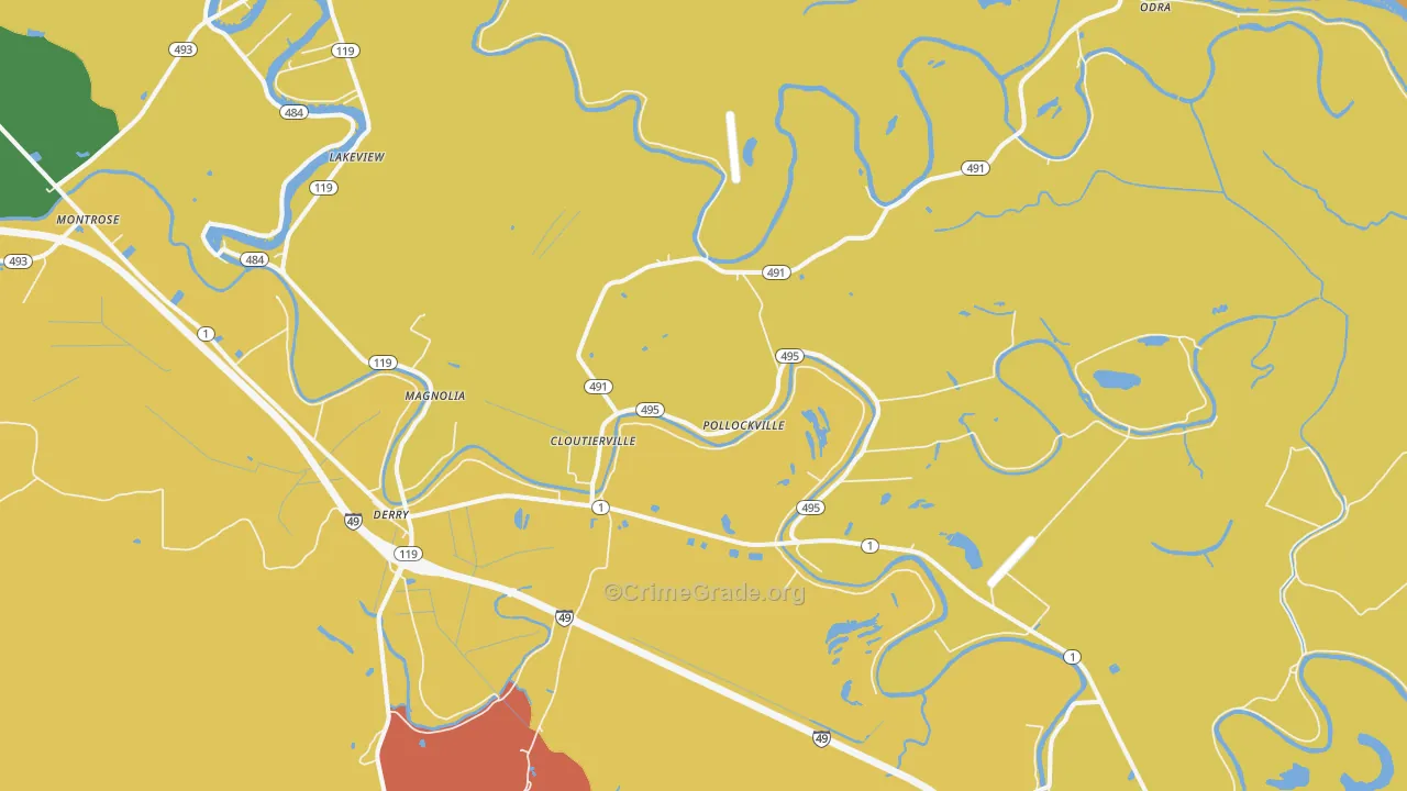 Cloutierville, LA Map of Drug-Related Crime Rates