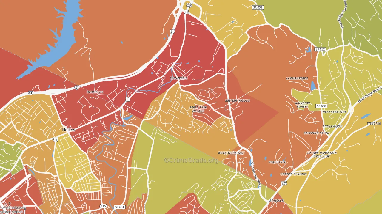 Cloverdale, VA Map of Drug-Related Crime Rates