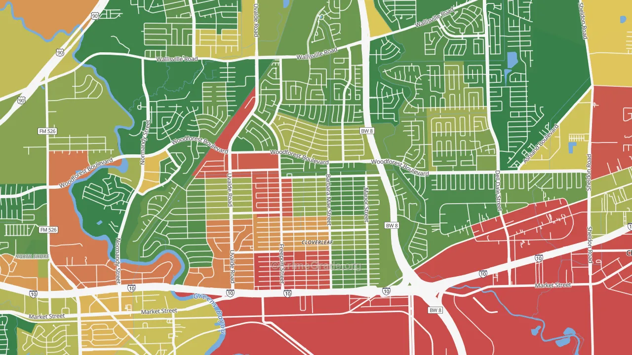 Cloverleaf, TX Map of Drug-Related Crime Rates