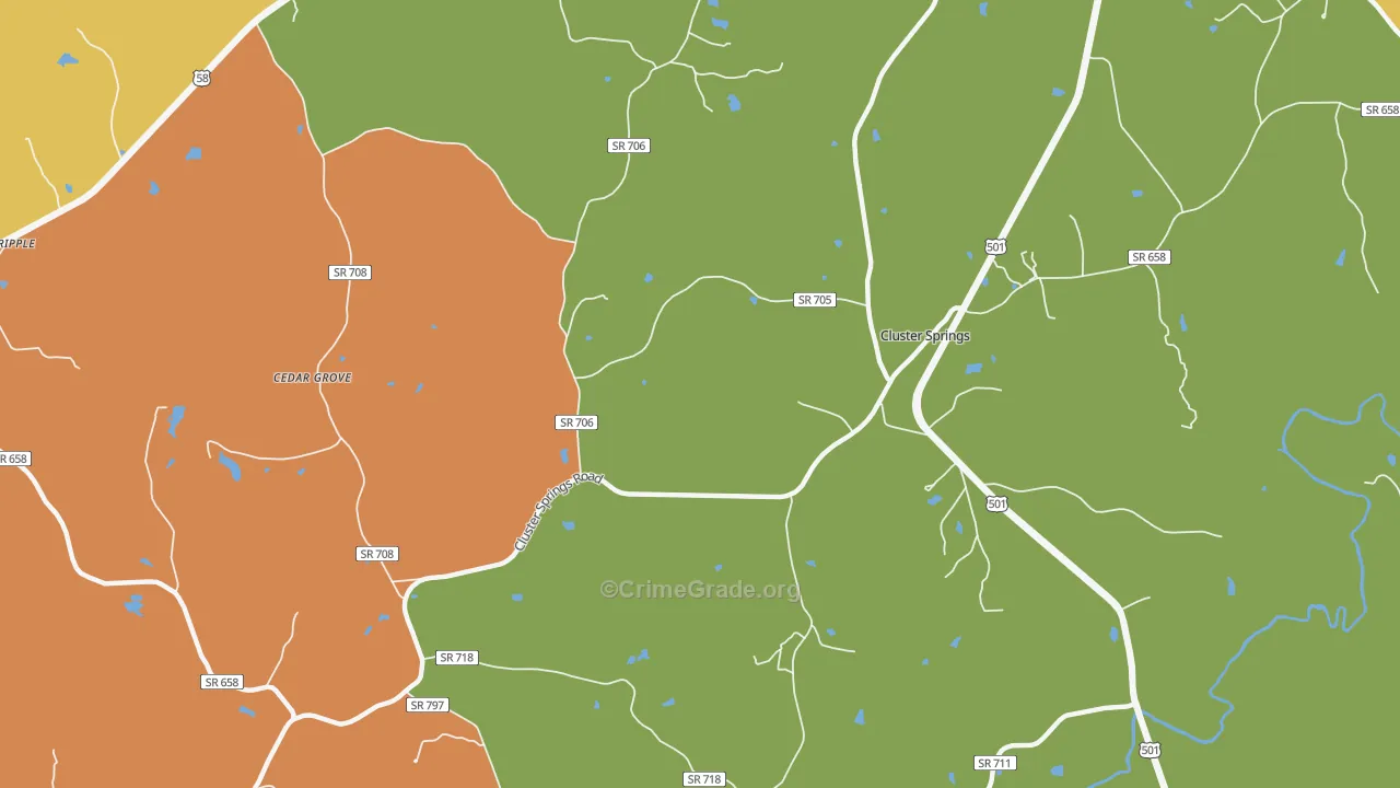 Cluster Springs, VA Map of Drug-Related Crime Rates