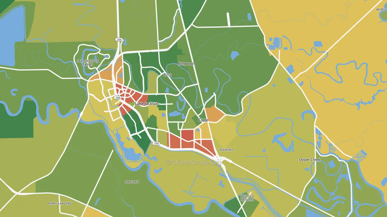 Clute, TX Map of Drug-Related Crime Rates