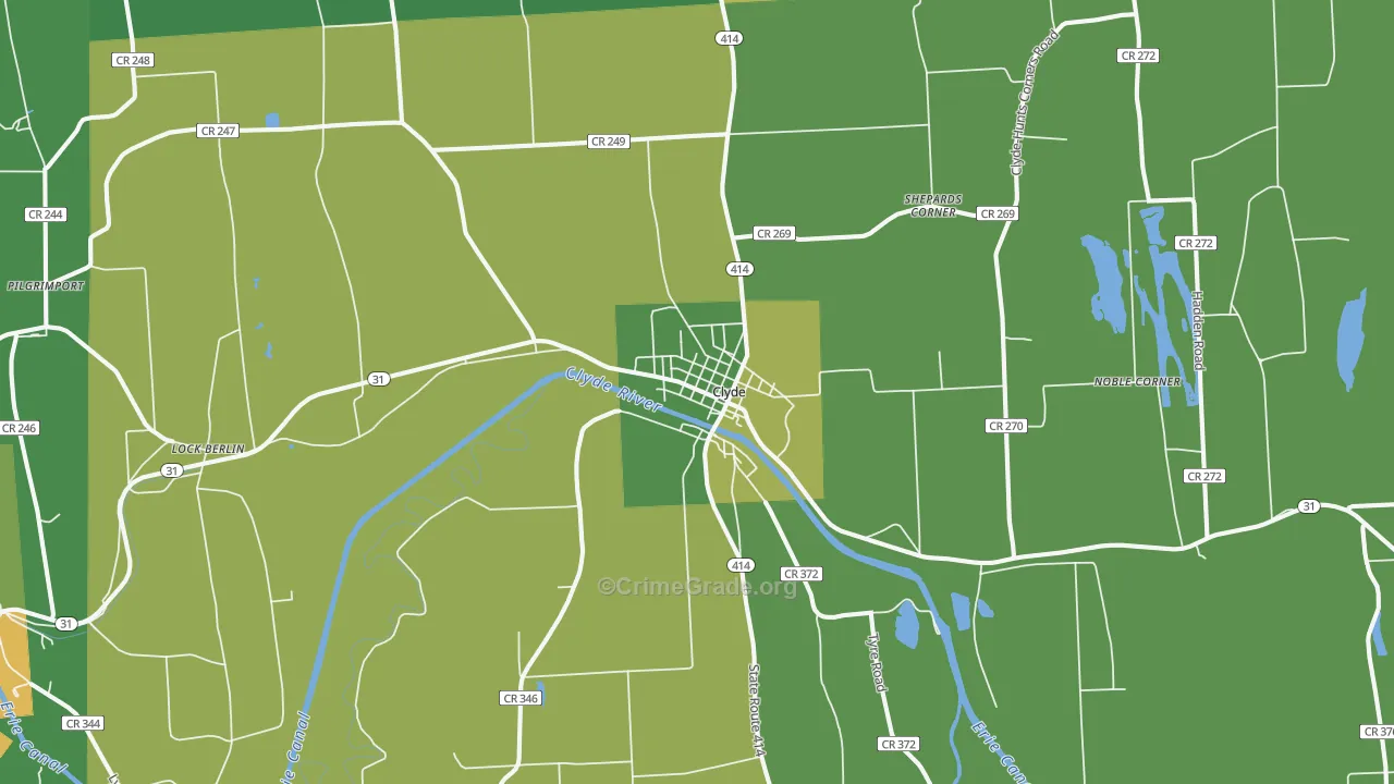Clyde, NY Map of Drug-Related Crime Rates