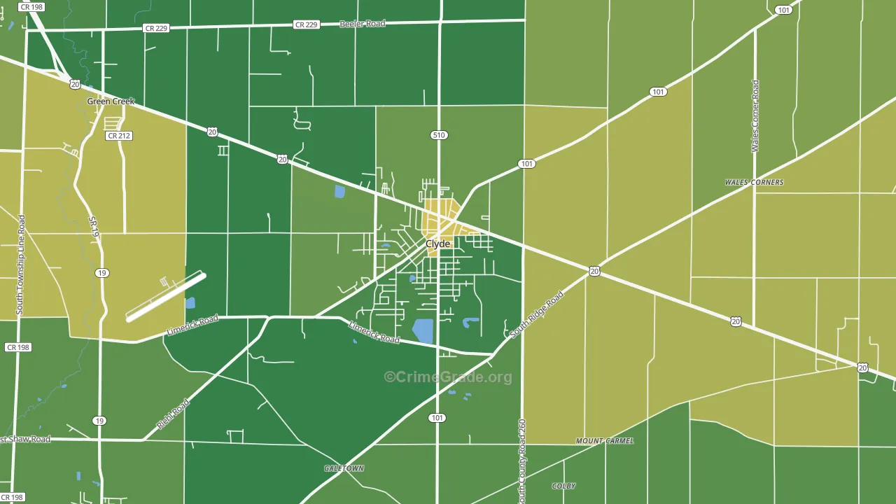 Clyde, OH Map of Drug-Related Crime Rates