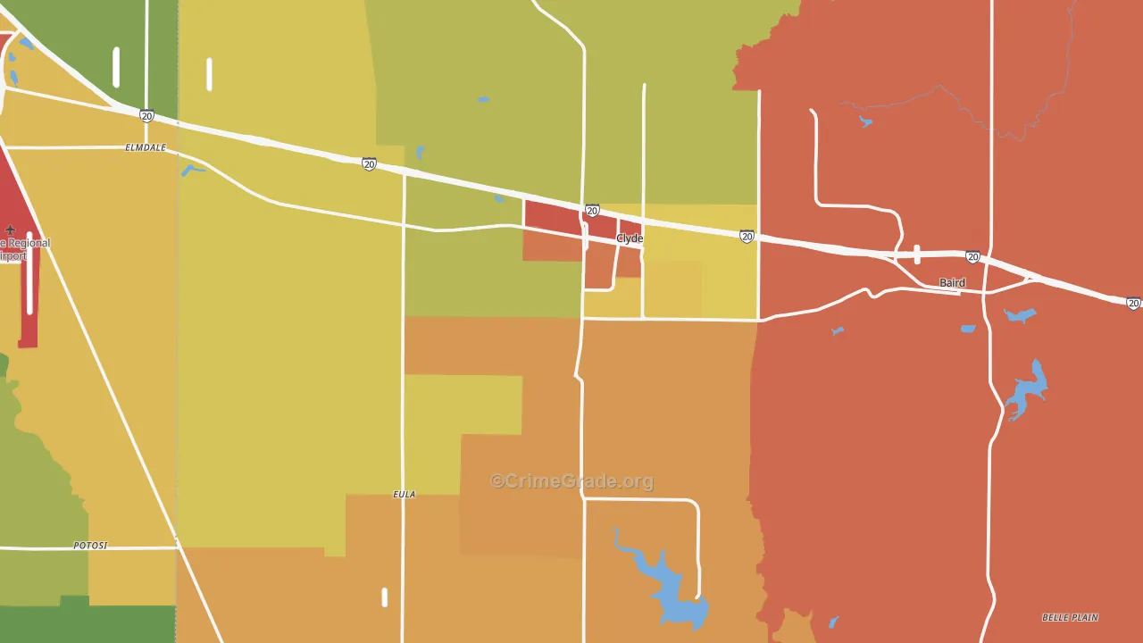 Clyde, TX Map of Drug-Related Crime Rates