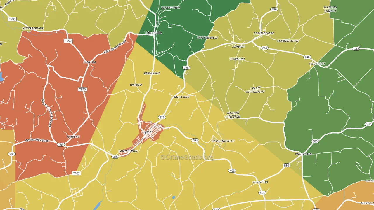 Clymer, PA Map of Drug-Related Crime Rates