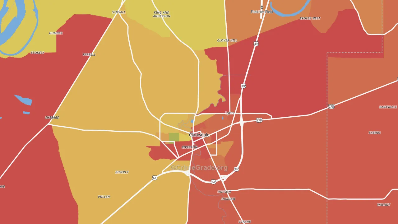 Coahoma County, MS Map of Drug-Related Crime Rates