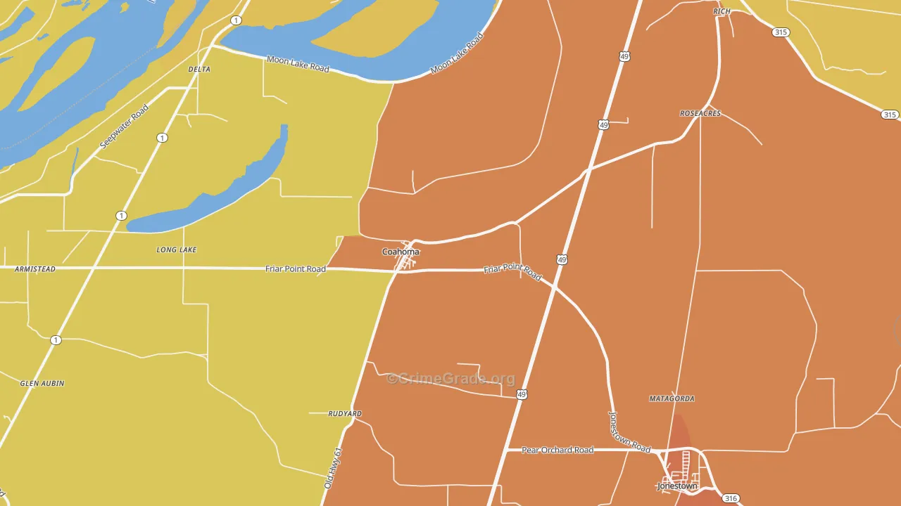 Coahoma, MS Map of Drug-Related Crime Rates