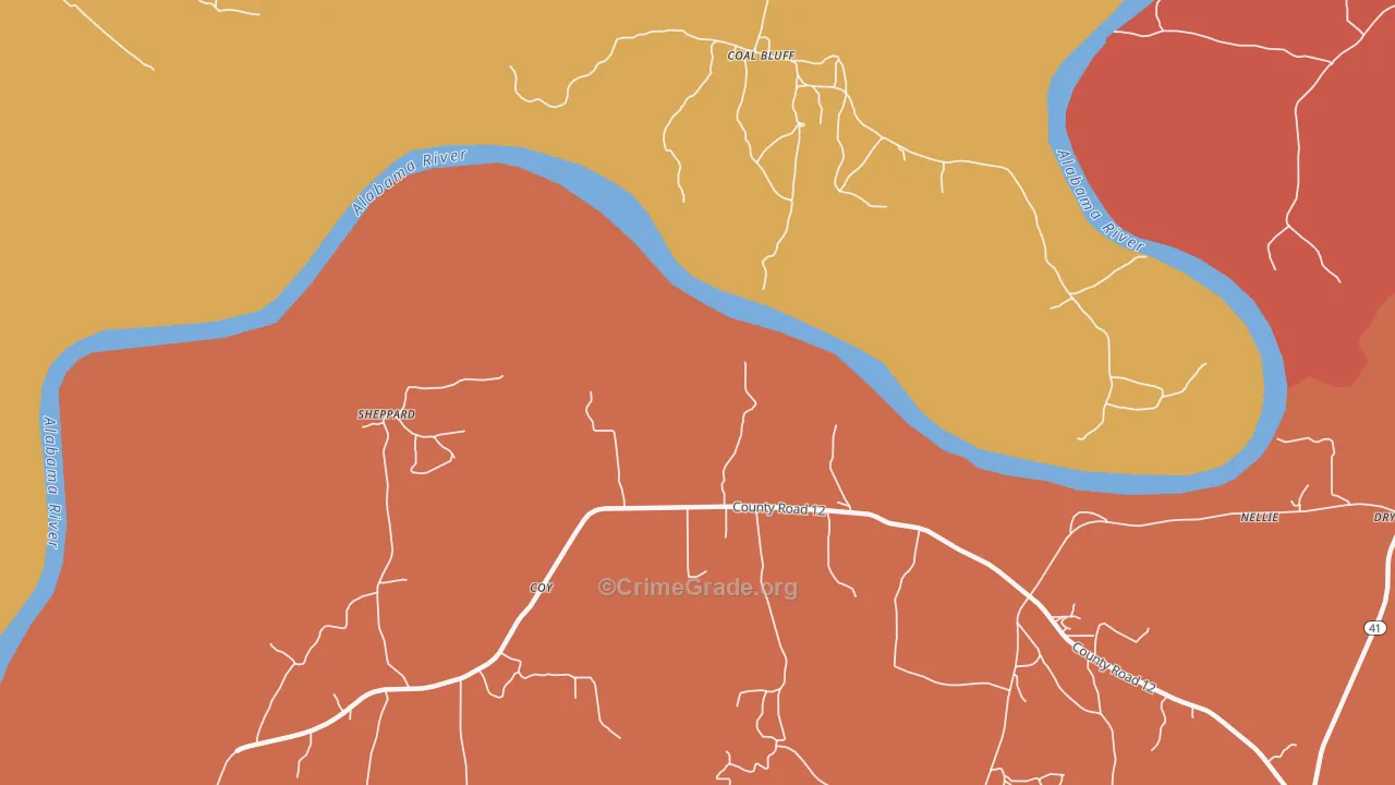Coal Bluff, AL Map of Drug-Related Crime Rates