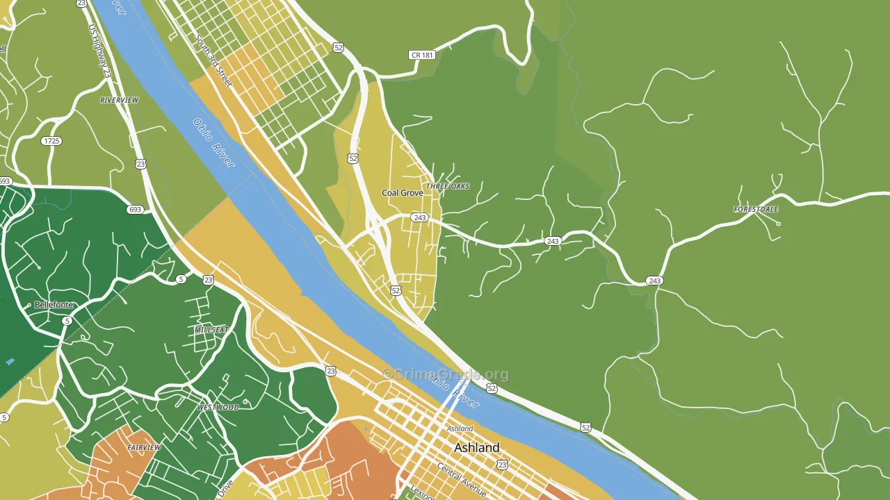 Coal Grove, OH Map of Drug-Related Crime Rates
