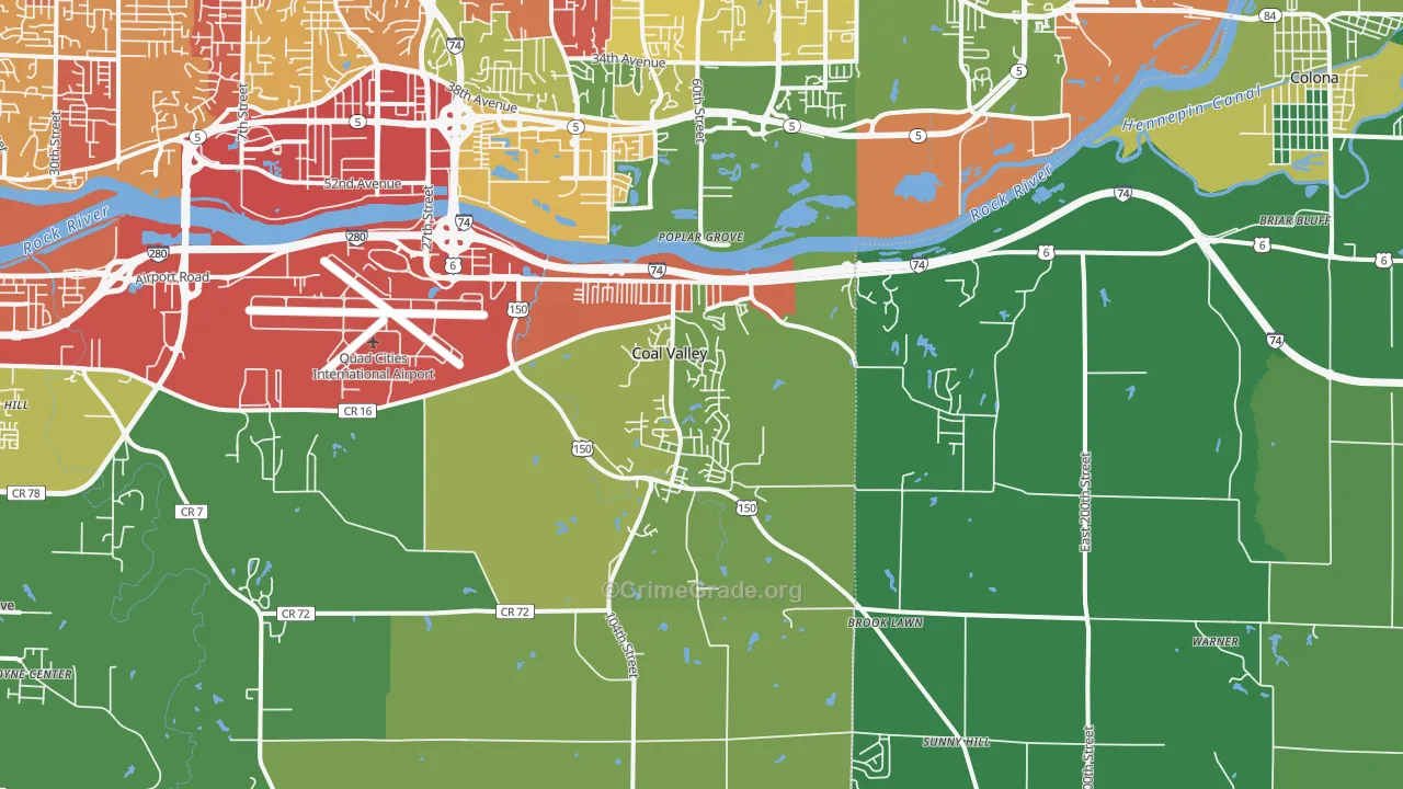 Coal Valley, IL Map of Drug-Related Crime Rates