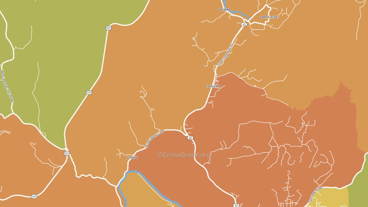 Coaledo, OR Map of Drug-Related Crime Rates