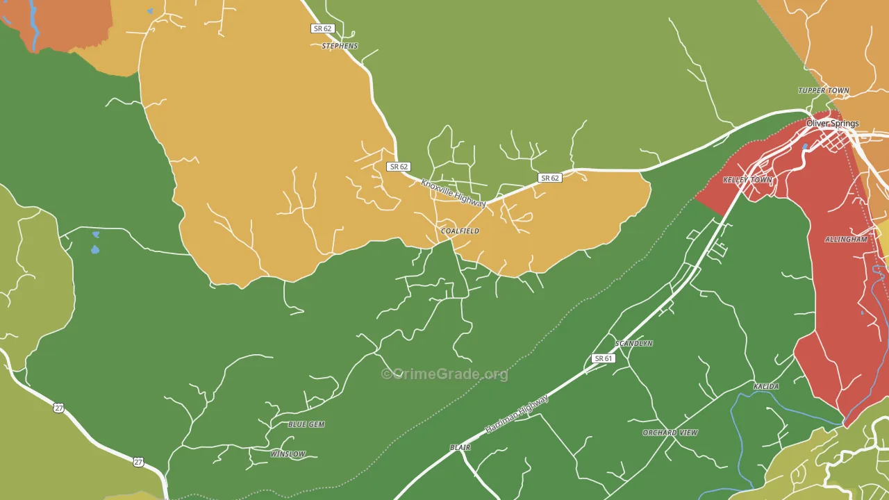 Coalfield, TN Map of Drug-Related Crime Rates