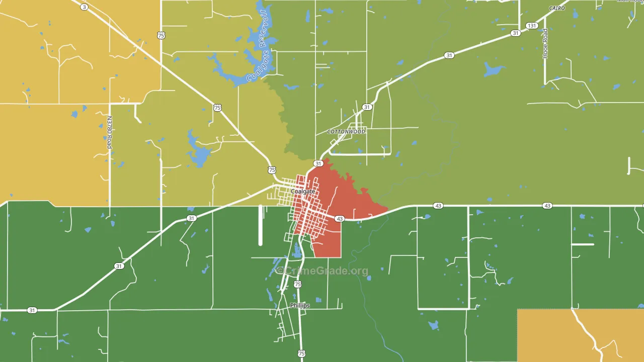 Coalgate, OK Map of Drug-Related Crime Rates