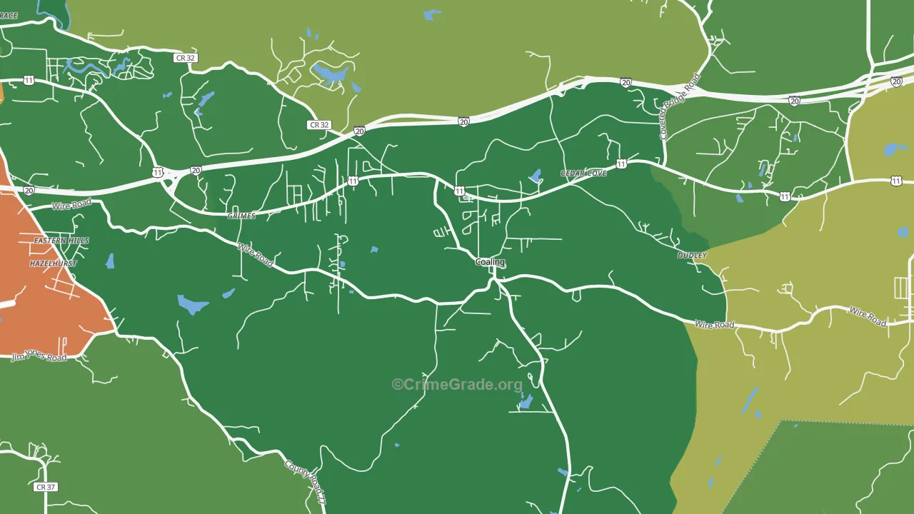 Coaling, AL Map of Drug-Related Crime Rates