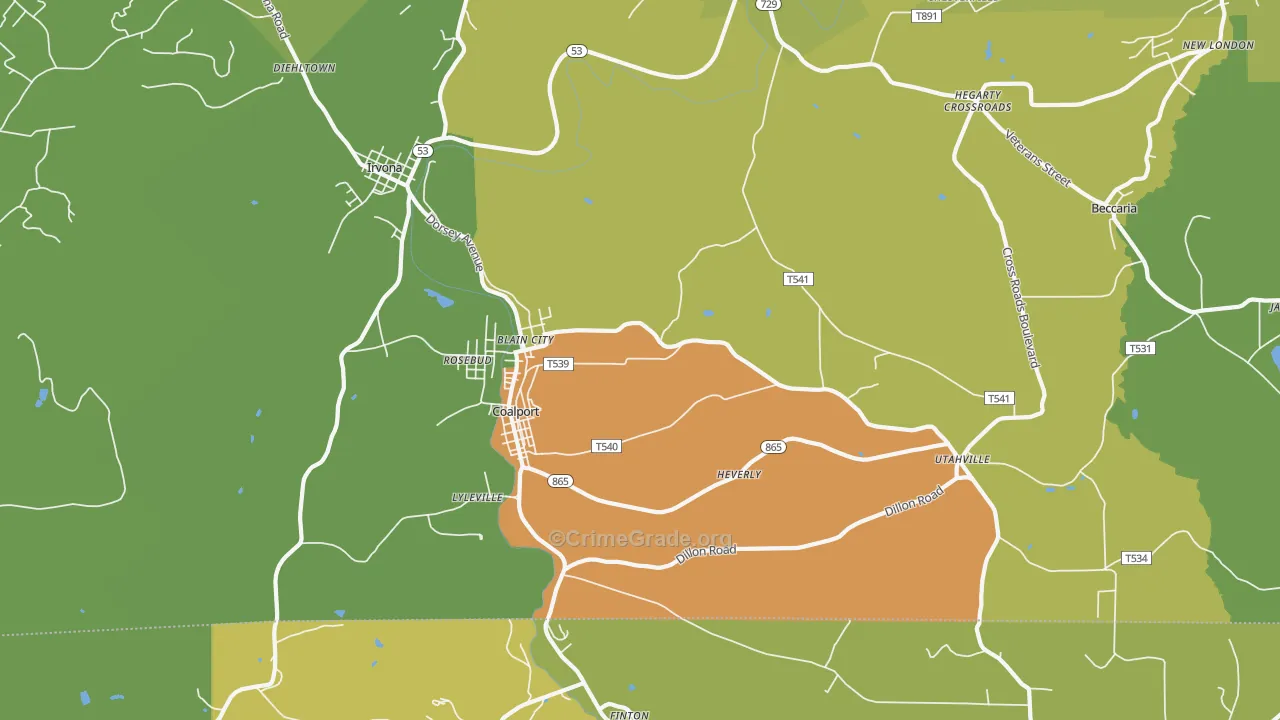 Coalport, PA Map of Drug-Related Crime Rates