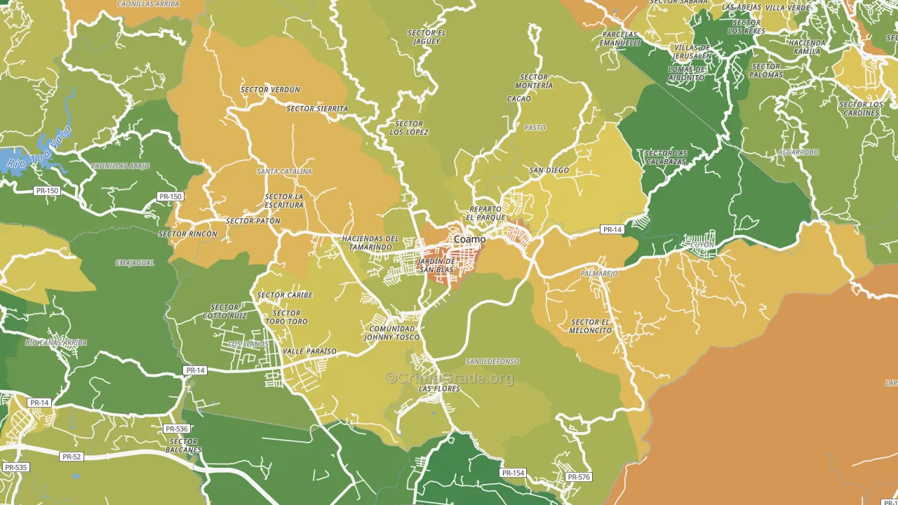 Coamo Municipio, PR Map of Drug-Related Crime Rates