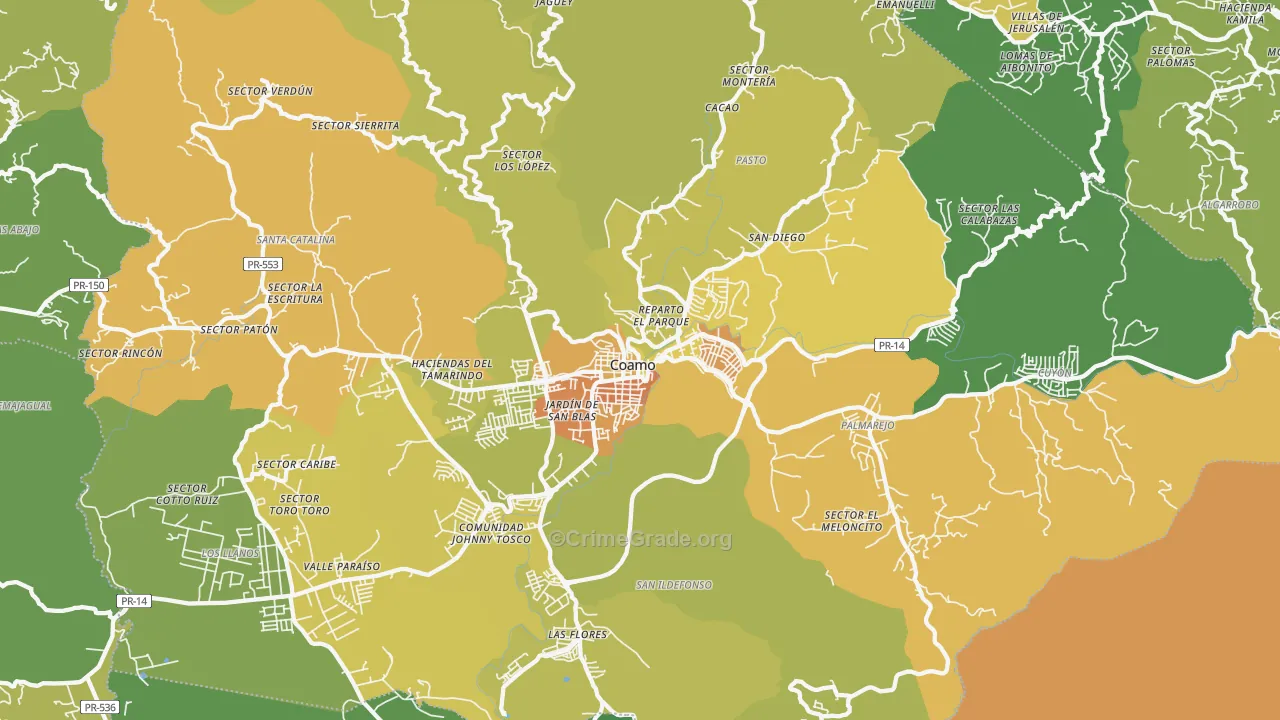 Coamo, PR Map of Drug-Related Crime Rates